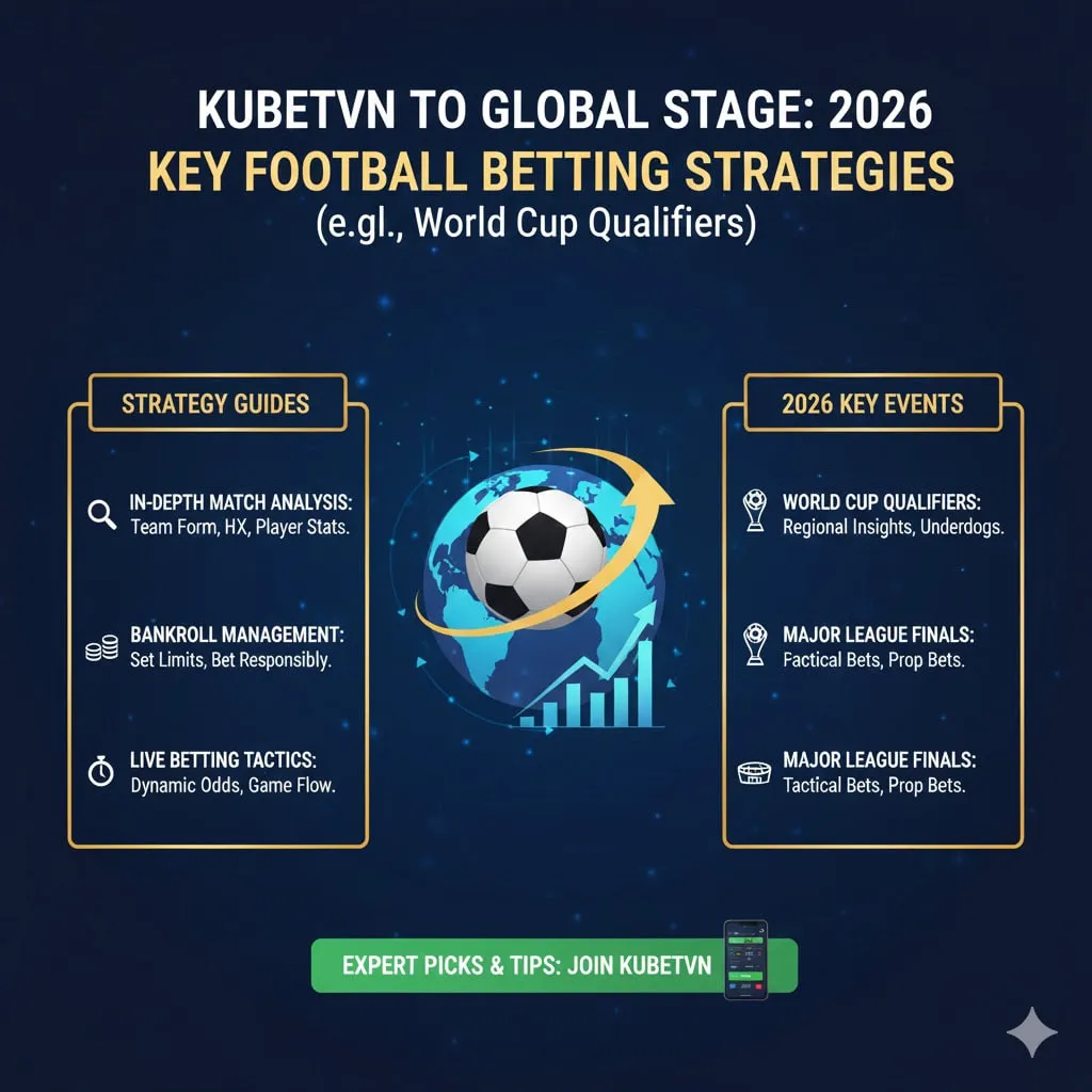 จาก KUBETVN สู่ระดับโลก: เคล็ดลับกลยุทธ์การเดิมพันฟุตบอลแมตช์สำคัญปี 2026 (เช่น ฟุตบอลโลก รอบคัดเลือก)